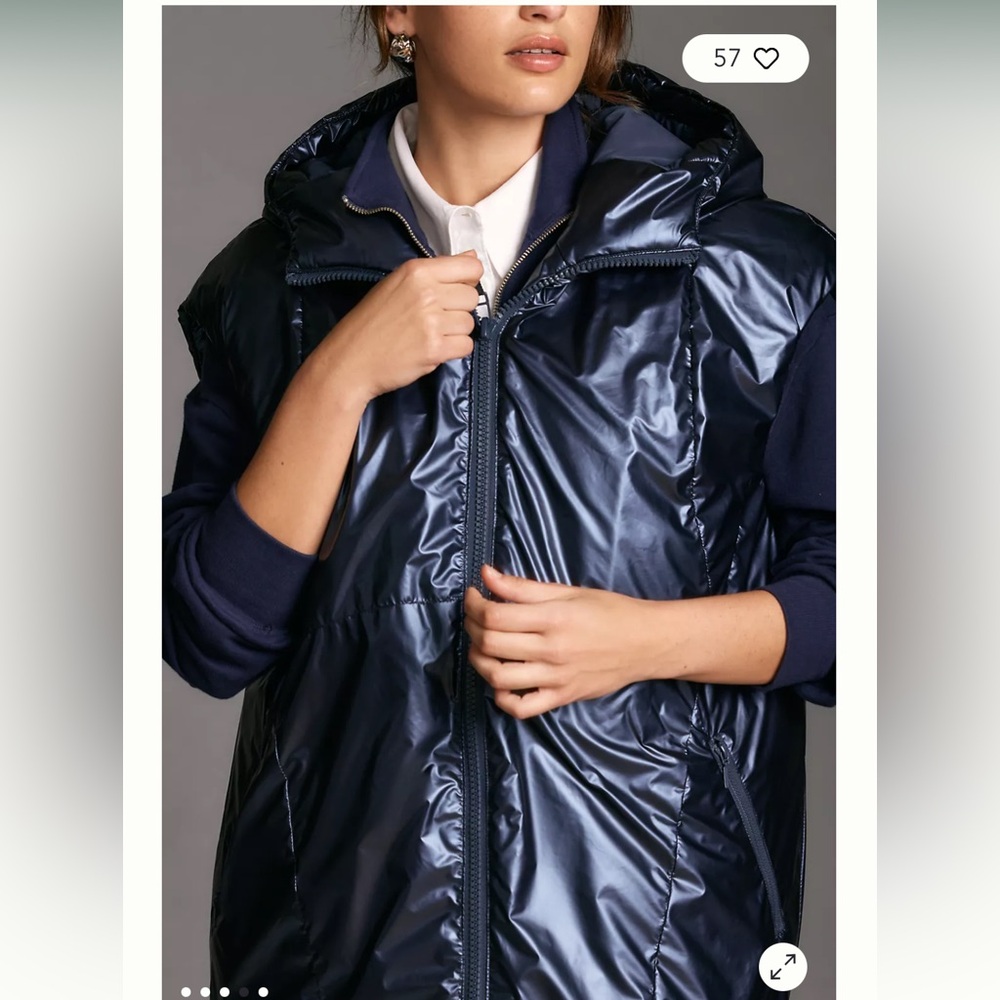 NWT Pilcro Anthropology Longline Shine blues hooded vest puffer jacket, size S - Picture 4 of 13